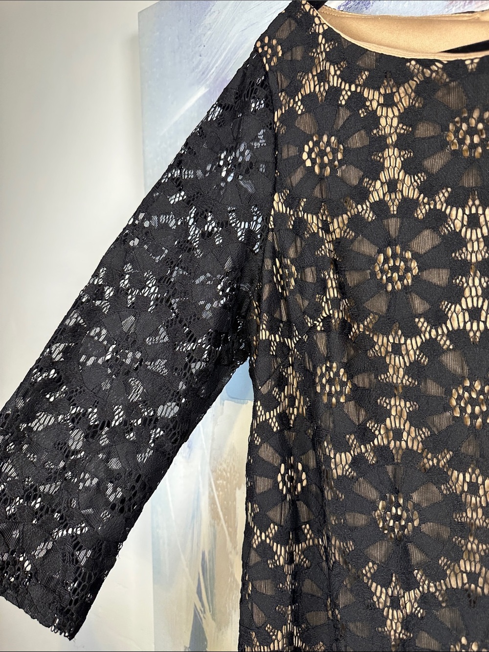 Jessica Howard Black Lace Overlay Dress 10P Petite Long Sleeve Cocktail Partt - Picture 3 of 9